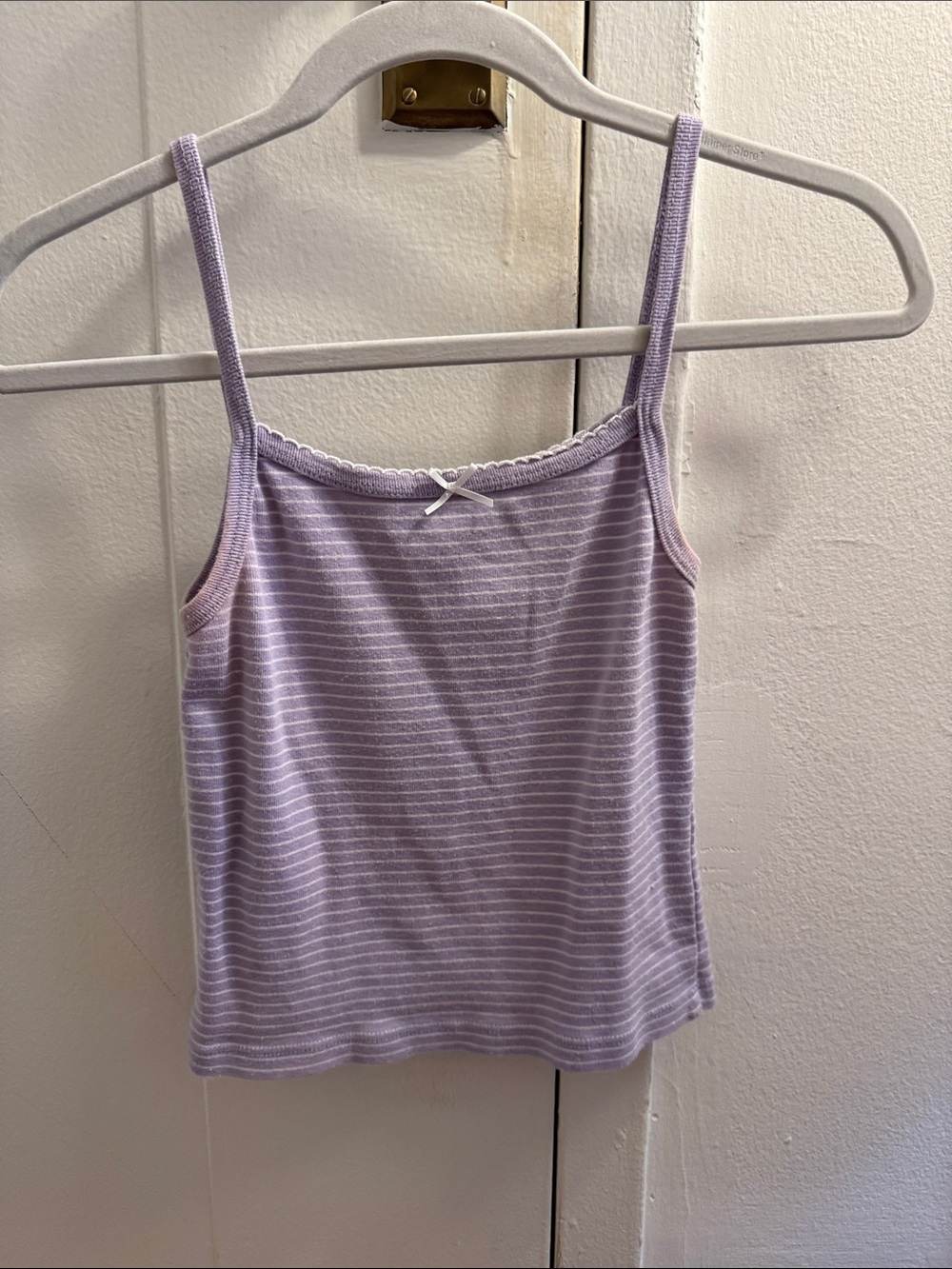 Brandy Melville Lilac and White Striped Lace-Trim Camisole